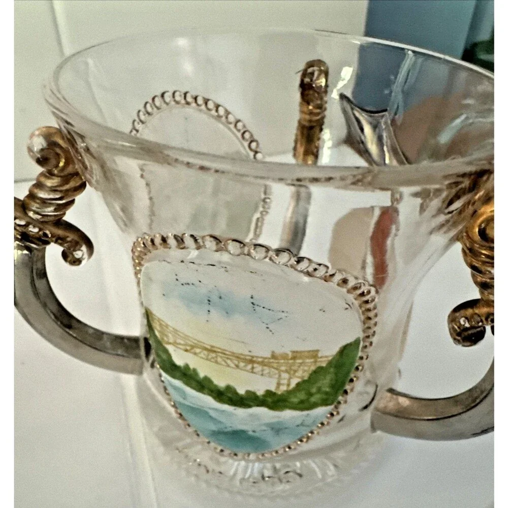Pittsburgh Syria Shriners 4 Handled Glass Mug 1905 Souvenir Niagara Falls Swords